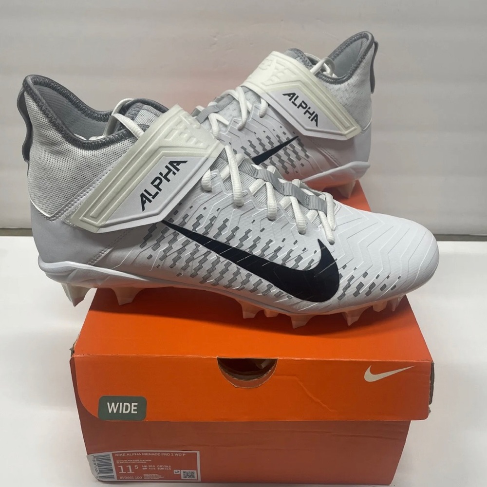 Mens Size 11.5 WIDE Nike Alpha Menace Pro 2 Mid White Football Cleats BV3951-100